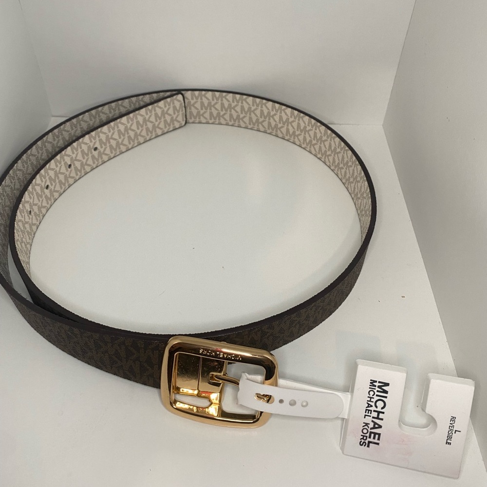 MICHAEL KORS LEATHER LOGO REVERSIBLE BELT SIZE LARGE NWT